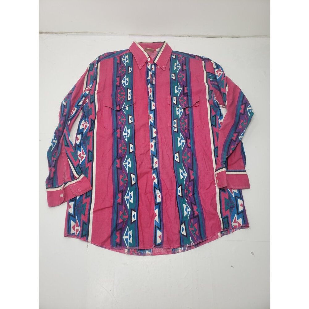 Vintage Saddlebrook Western Long Sleeve 100% Cotton Pink Aztec Button Down